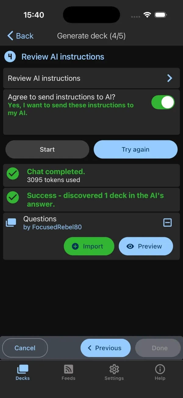 Generate your decks using optional AI